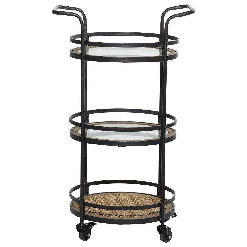 Maple and Jade 35&quot; Bar Cart in Matte Black, Natural Brown and Clear, , large