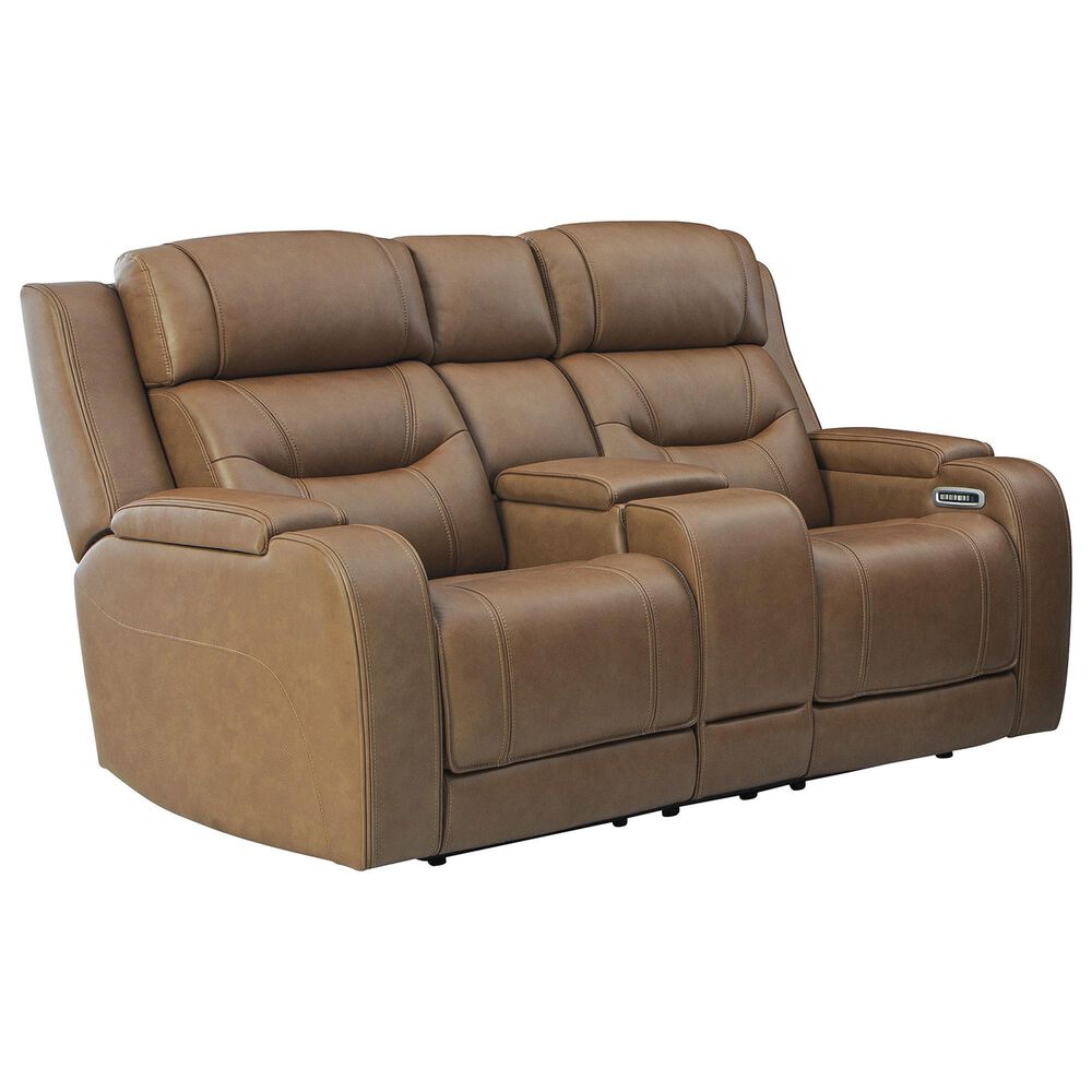 Ashley Knightington Power Reclining Loveseat with Audio Seating in Caramel, , large