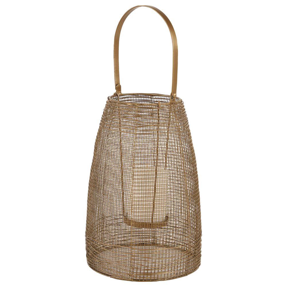 Maple and Jade 9" x 16" Modern Metal Lantern in Gold, , large