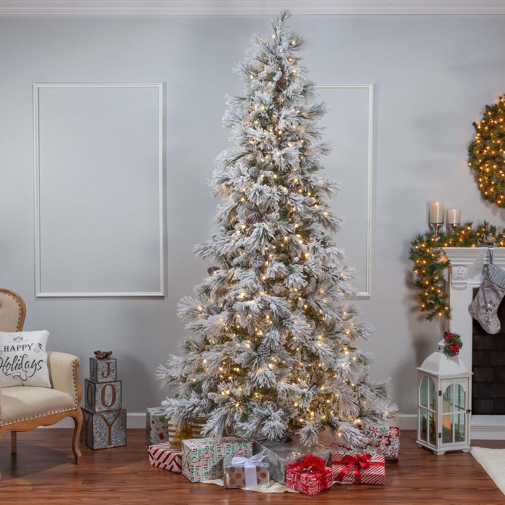 The Gerson Company 9&#39; Pre-Lit Lightly Snowbell Pine Christmas Tree in Green, , large