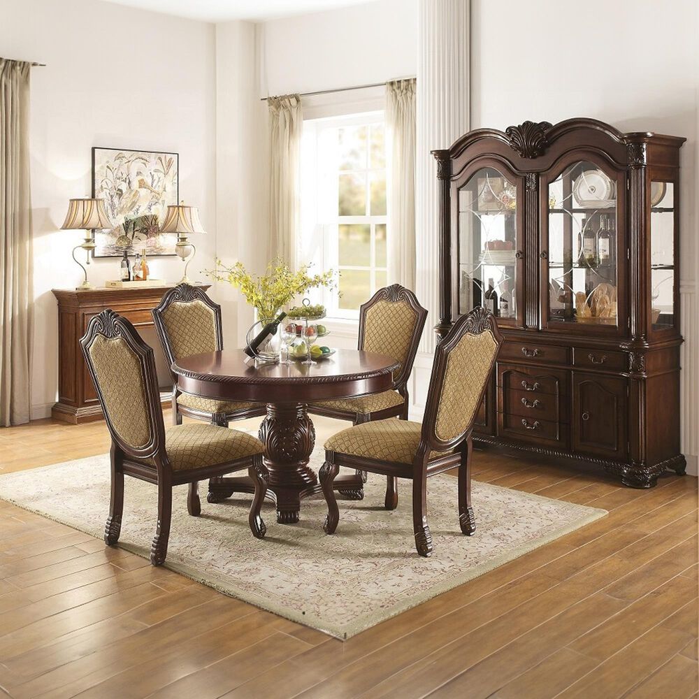 HOMLUX Chateau De Ville Side Chair with Diamond Pattern Fabric Upholstery in Espresso (Set of 2), , large