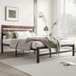 Hearth and Haven Full Platform Bed with Slat Wood Headboard in Black and Rustic Brown, , large