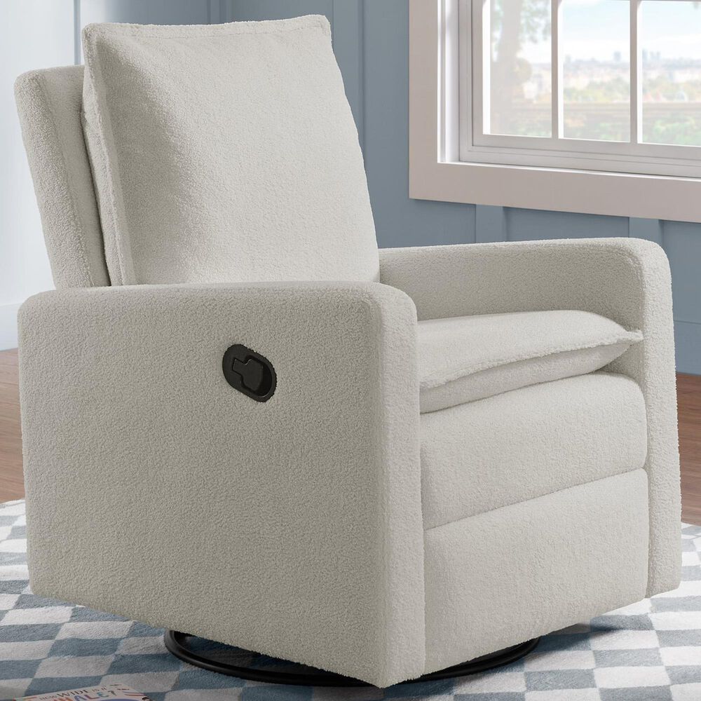 M Design Village Uptown Swivel Push Back Rocker Recliner in Boucle White, , large