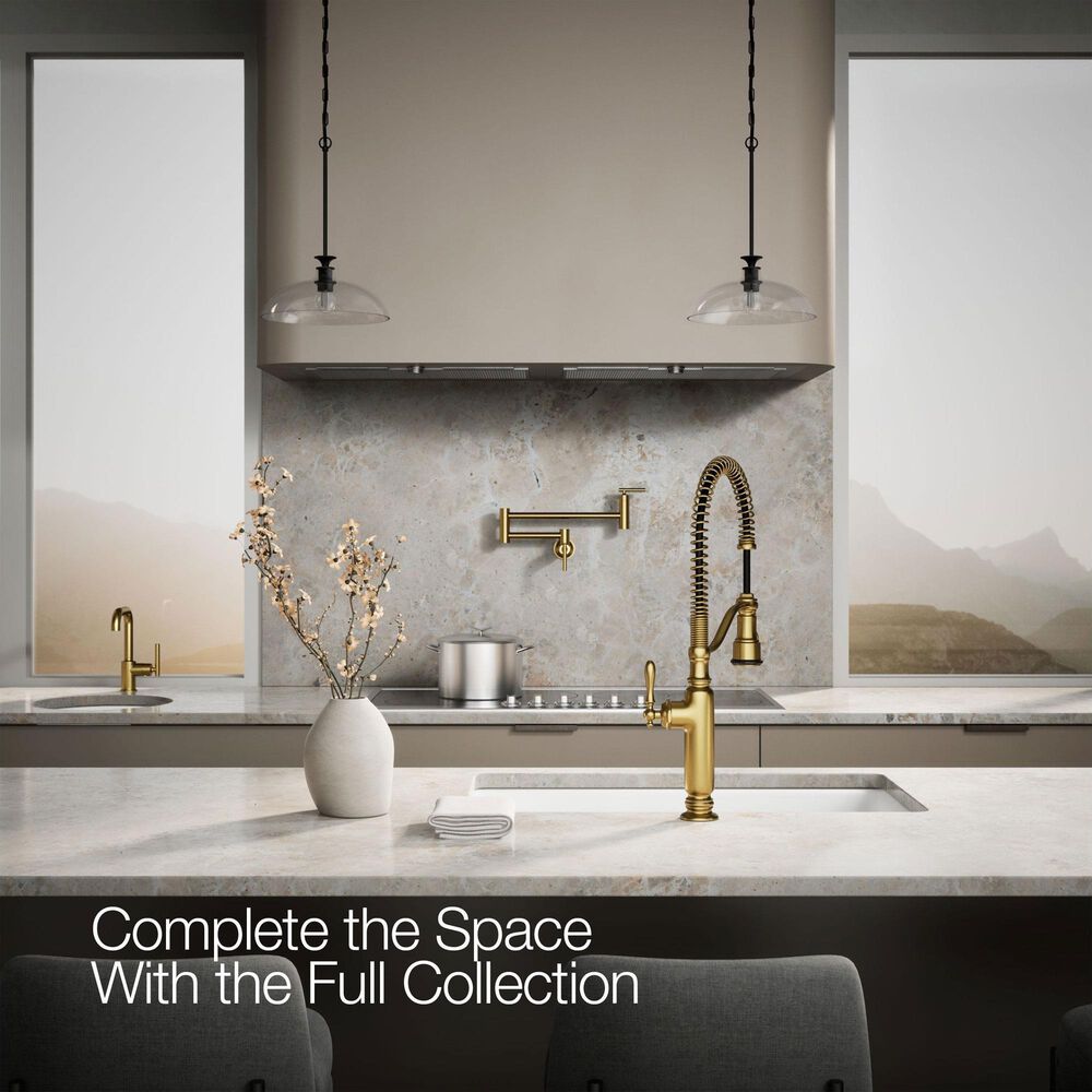Kohler Tournant Semi-Professional Pull Down Kitchen Sink Faucet in Vibrant Brushed Moderne Brass, , large