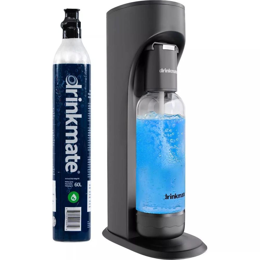 Drinkmate OmniFizz Sparkling Water and Soda Maker Machine with 60L CO2 Cartridge and 1L Re-Usable Bottle in Matte Black, , large