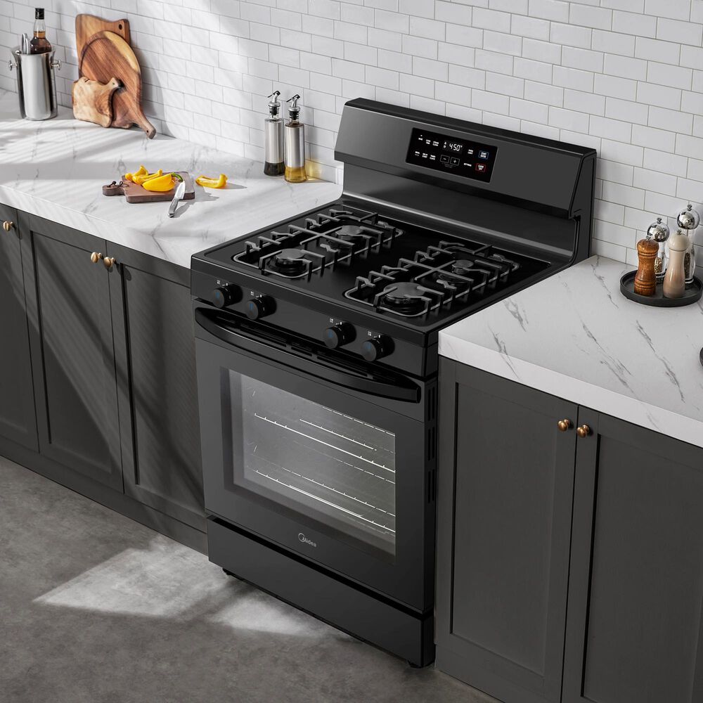 Midea 6.1 Cu. Ft. 4-Burner Freestanding Gas Range with Steam Cleaning in Black, , large