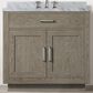 Lexora Home Abbey 36" Single Bathroom Vanity in Grey Oak with 2 cm White Carrara Marble Top and Rectangular Sink, , large
