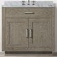 Lexora Home Abbey 36" Single Bathroom Vanity in Grey Oak with 2 cm White Carrara Marble Top and Rectangular Sink, , large