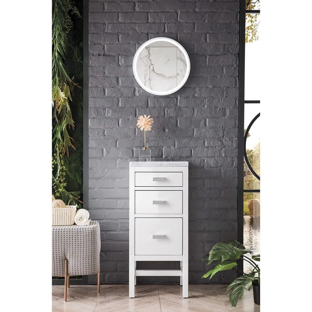 James Martin Vanities Addison 15&quot; Base Cabinet in Glossy White with Carrara White Marble Top, , large