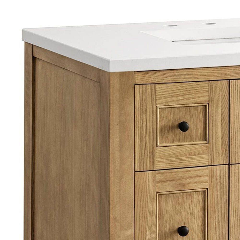 James Martin Vanities Breckenridge 36&quot; Single Bathroom Vanity in Light Natural Oak with Single Hole 3 cm White Zeus Quartz Top and Rectangular Sink, , large
