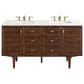 James Martin Vanities Amberly 60" Double Bathroom Vanity in Walnut with 3 cm Carrara White Marble Top and Rectangular Sinks, , large