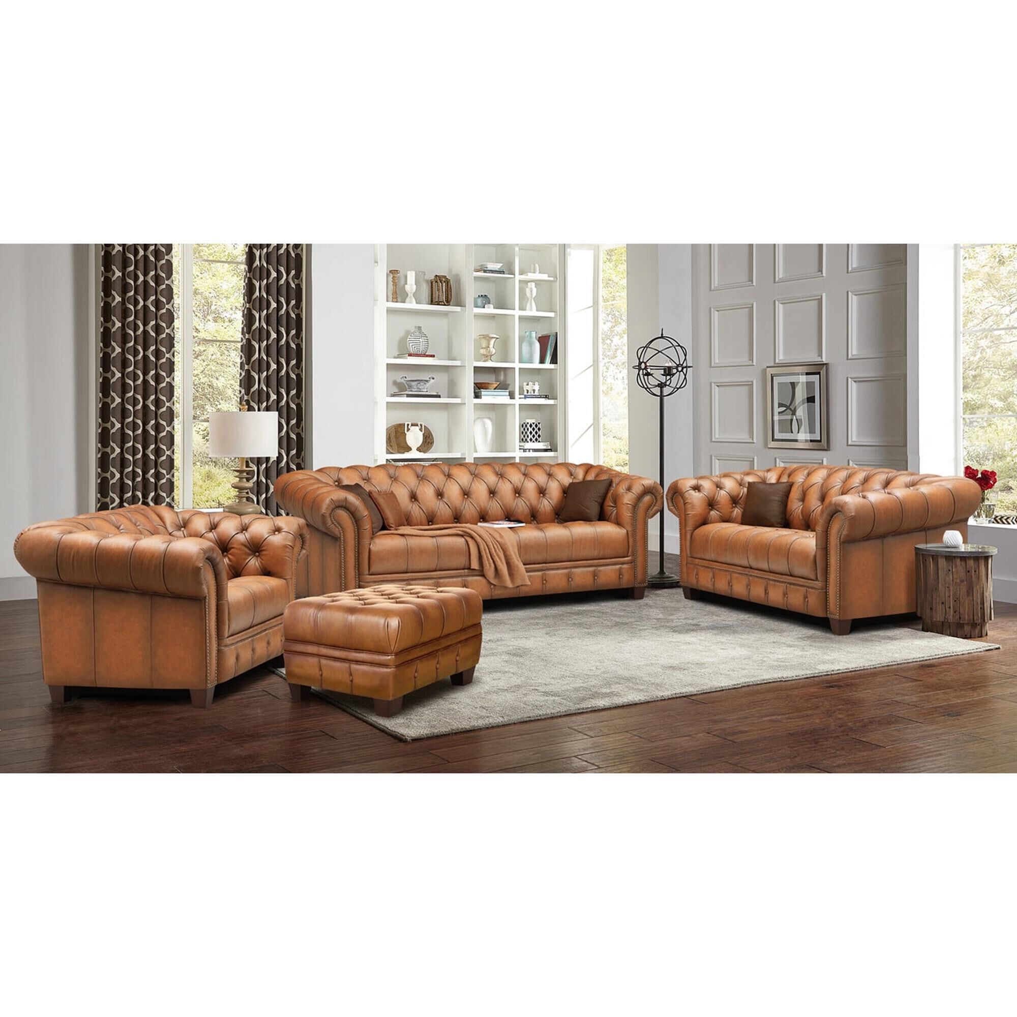Hydeline York Stationary Sofa and Loveseat Set in Cienna Saddle