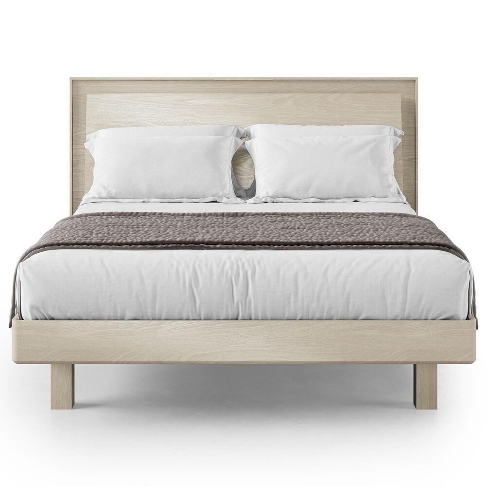 BDI Kara Queen Platform Bed and Two Nightstands in Washed Oak, , large