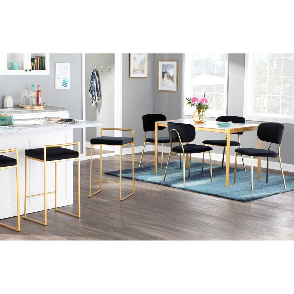 Lumisource Fuji Stackable Counter Stool with Black Velvet Cushion in Gold &#40;Set of 2&#41;, , large