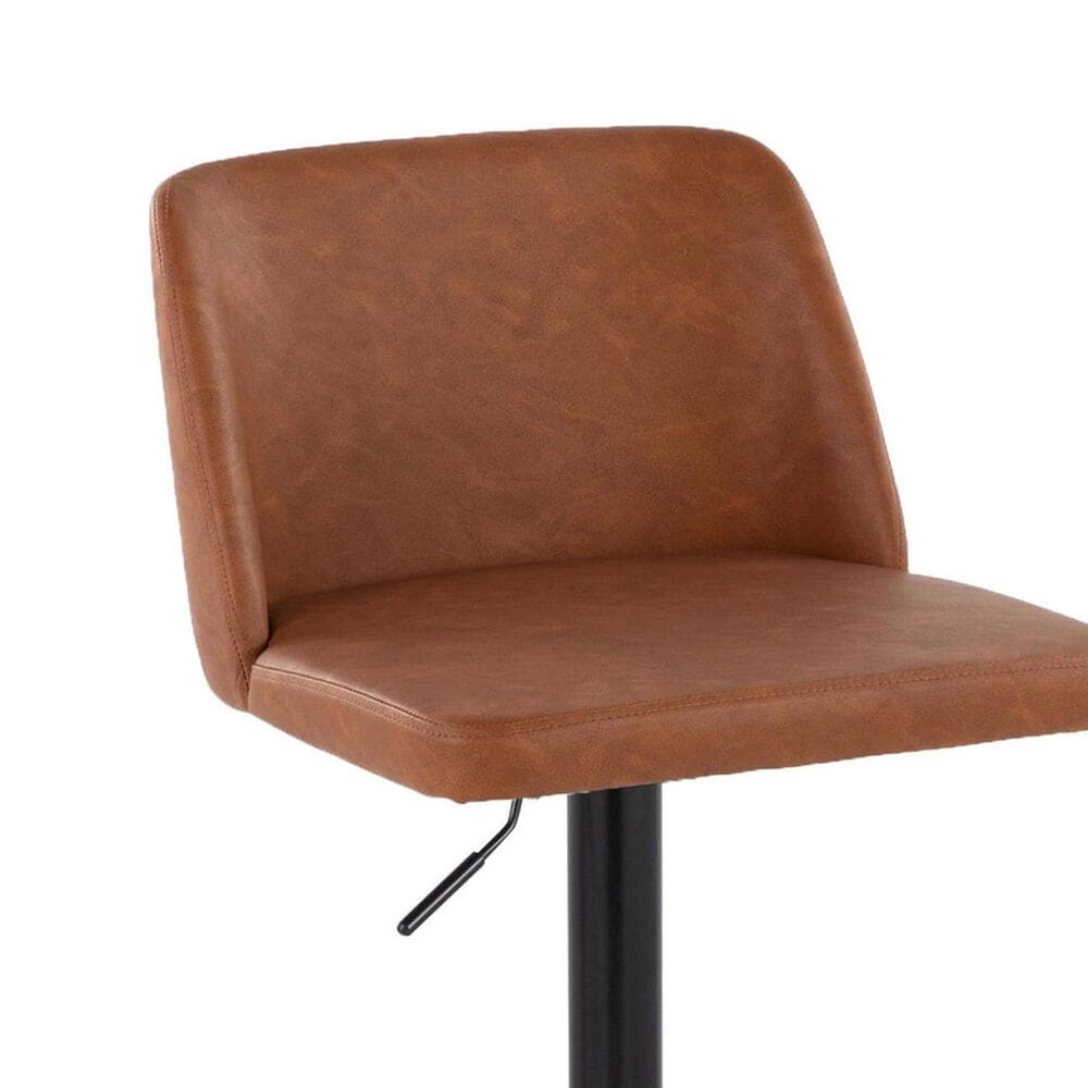 LumiSource Toriano Swivel Adjustable Bar Stool with Camel Faux Leather Upholstery in Black (Set of 2), , large