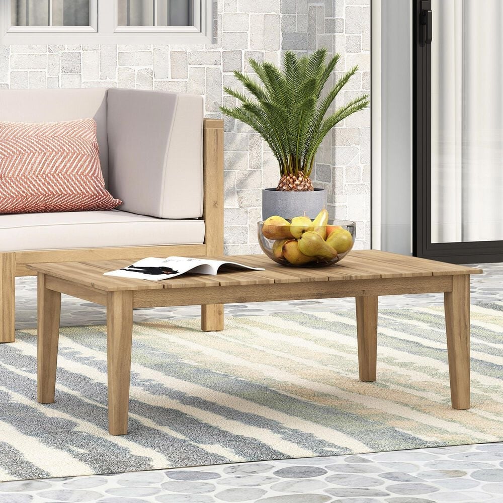 Hearth and Haven Outdoor Coffee Table with Slatted Top in Light Brown, , large