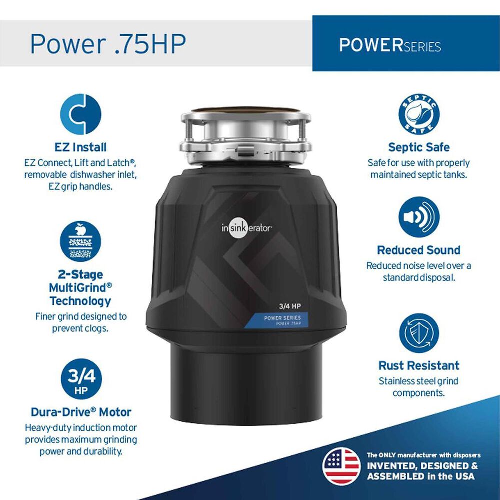 InSinkerator Power 3/4 HP Garbage Disposal in Black, , large