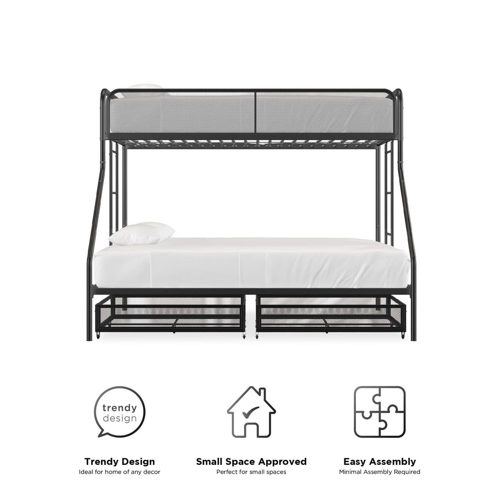 DHP Jaxon Twin over Full Bunk Bed with 2 Storage Drawers in Black, , large
