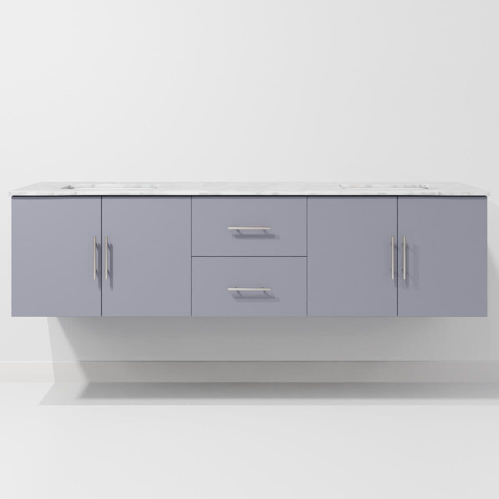 Lexora Home Geneva 72" Double Bathroom Vanity in Dark Grey with 2 cm White Carrara Marble Top and Rectangular Sinks, , large