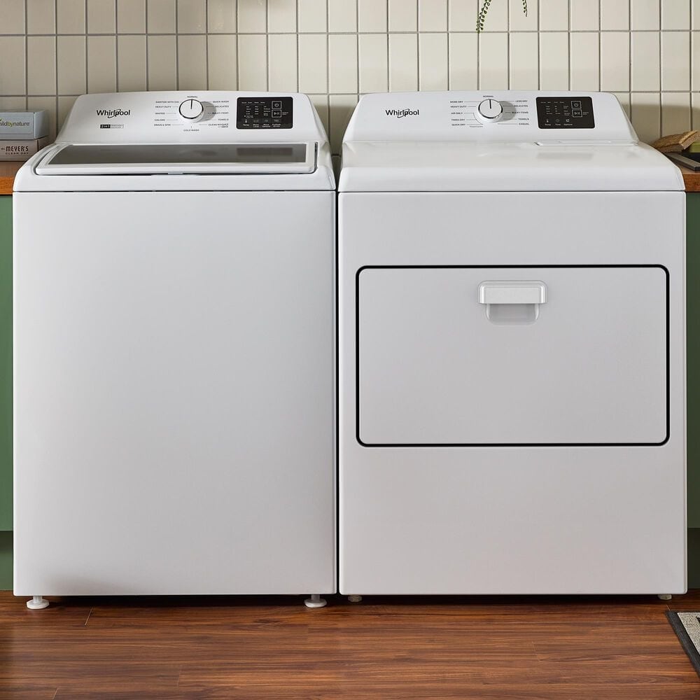 WHIRLPOOL 4.3 Cu. Ft. Top Load Agitator Washer and 7.0 Cu. Ft. Gas Front Load Dryer Laundry Pair in White, , large