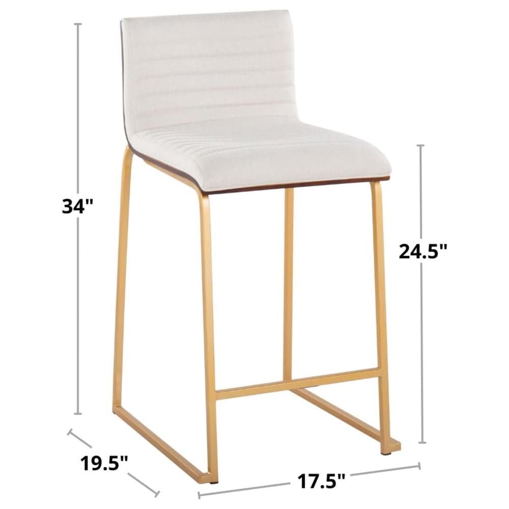Lumisource Mason 26&quot; Counter Stool with White Cushion in Gold and Walnut &#40;Set of 2&#41;, , large
