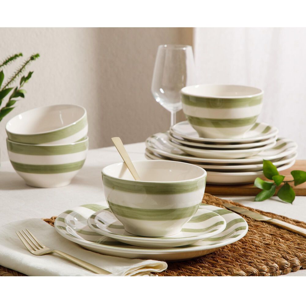 Gibson Homewares Kenwood Shores 12-Piece Dinnerware Set in Green Striped, , large