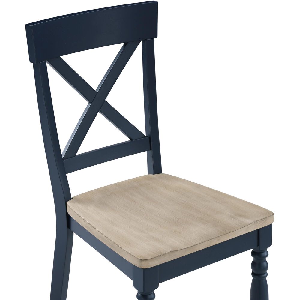 Steve Silver Darcy Round Dining Table and 4 Dining Side Chairs in Natural and Blue, , large
