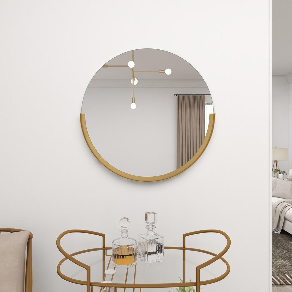 Maple and Jade 30&quot; Round Wall Mirror in Matte Gold, , large