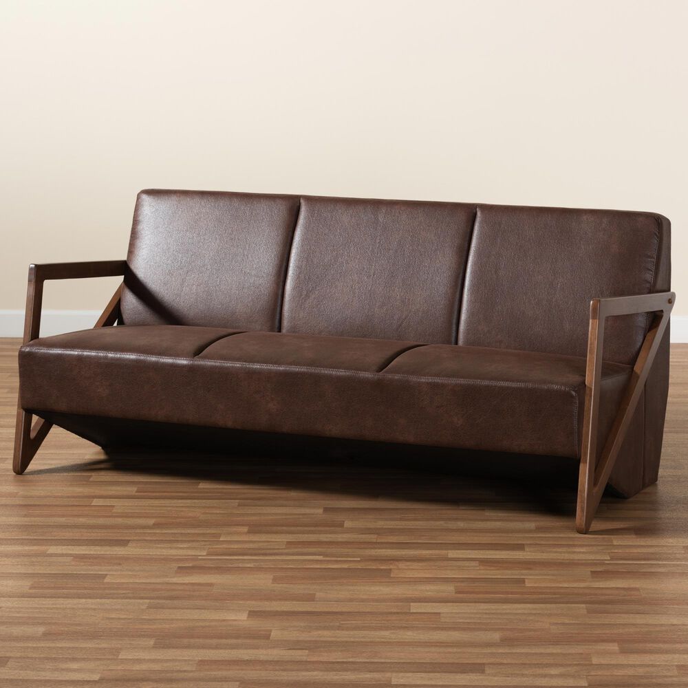 Baxton Studio Christa Stationary Sofa in Dark Brown, , large