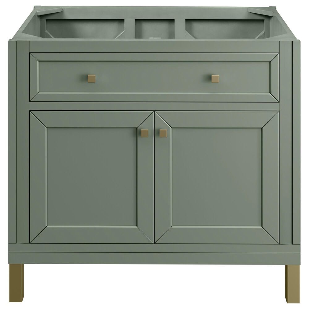 James Martin Vanities Chicago 36&quot; Single Bathroom Vanity in Smokey Celadon with Single Hole 3 cm White Zeus Quartz Top and Rectangular Sink, , large