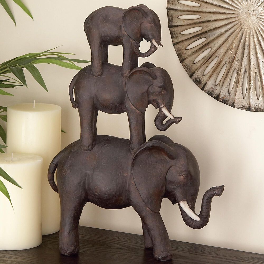 Maple and Jade 17" Elephants Sculpture in Brown, , large