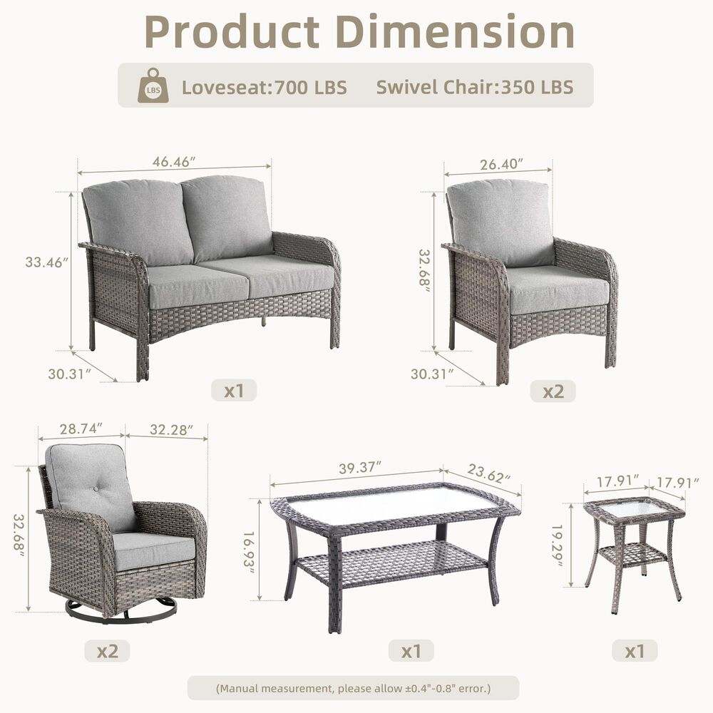 HOMLUX 7-Piece Patio Conversation Set in Dark Gray, , large