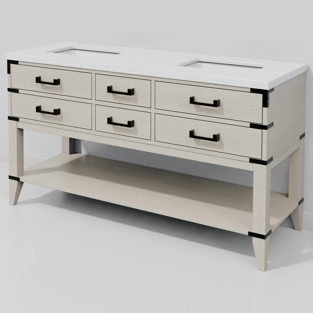 Lexora Home Norwalk 60" Double Bathroom Vanity in White Oak with White Quartz Top and Rectangular Sinks, , large