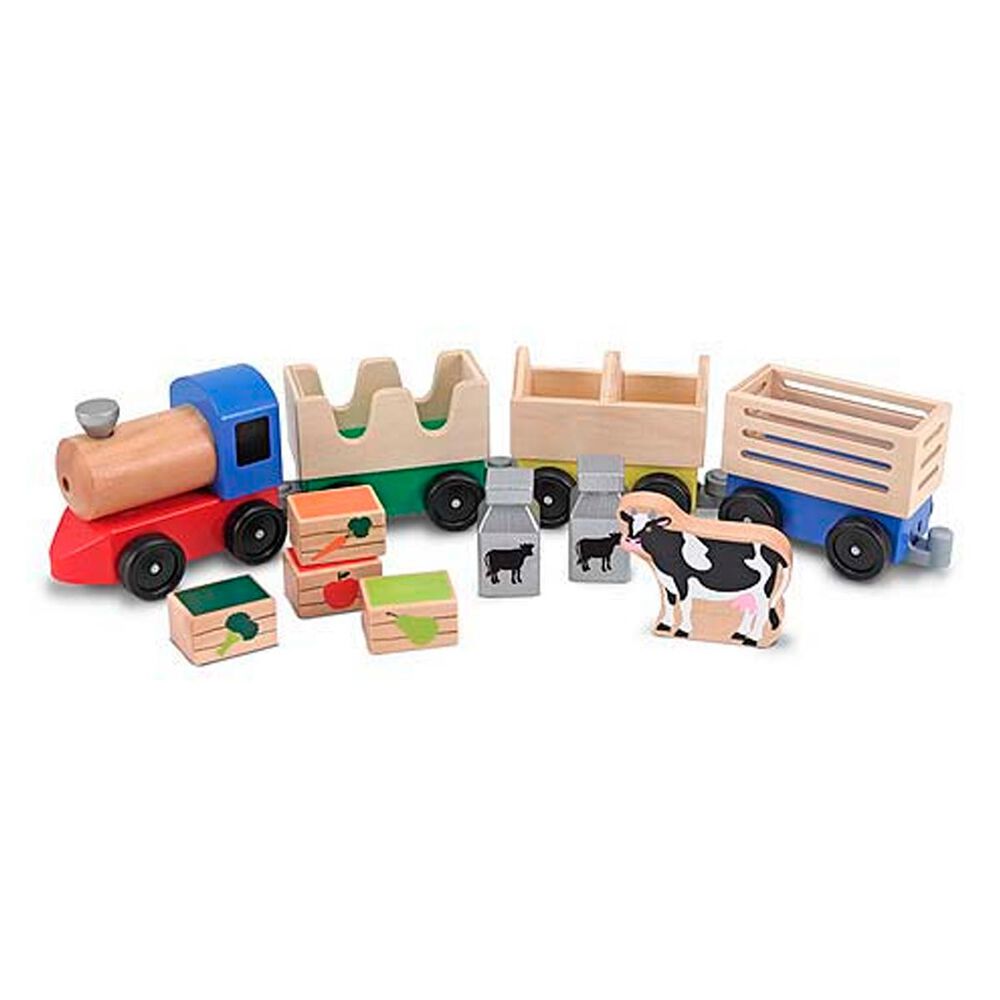 Melissa & Doug Wooden Farm Train Toy Set, , large