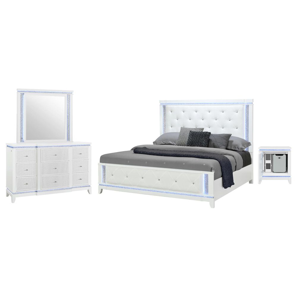 Global Furniture USA Alina 4-Piece King Upholstered Panel Bedroom Set in White, , large