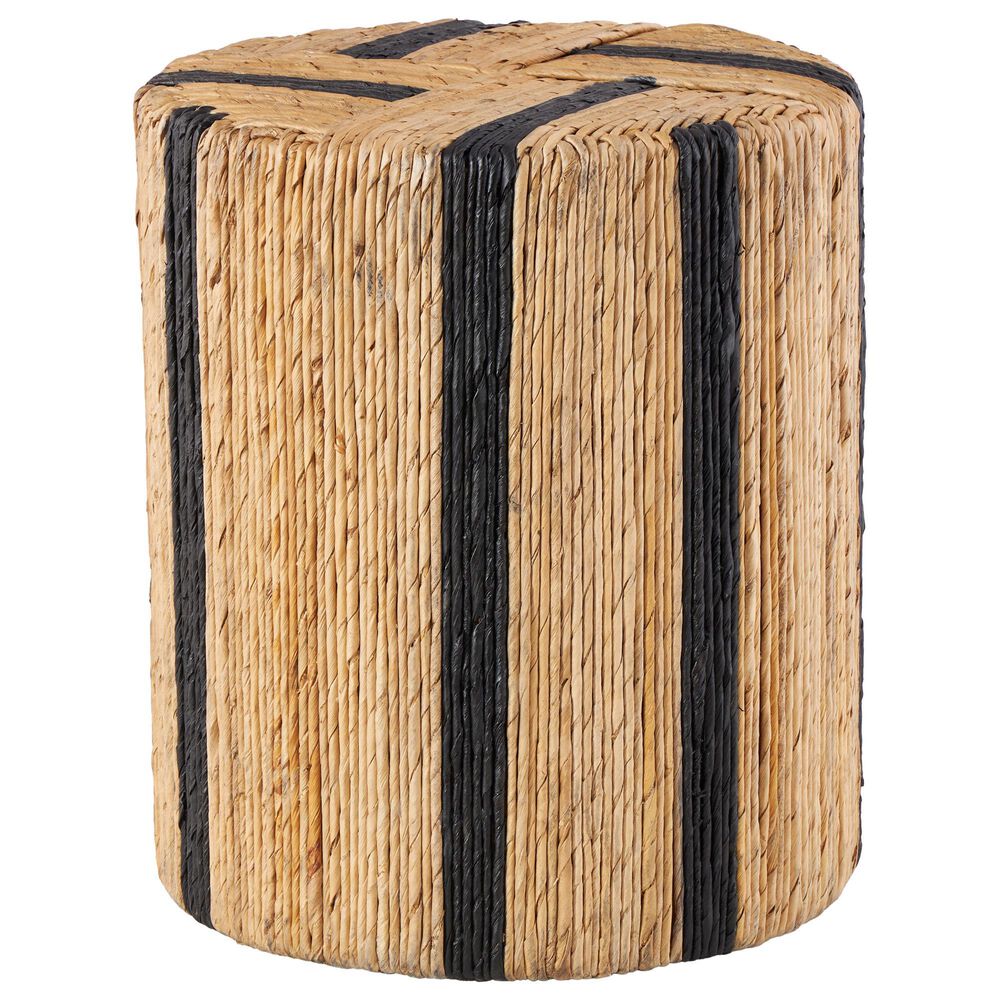 Maple and Jade Banana Leaf Drum Linear Wrapped End Table in Brown and Navy Blue, , large