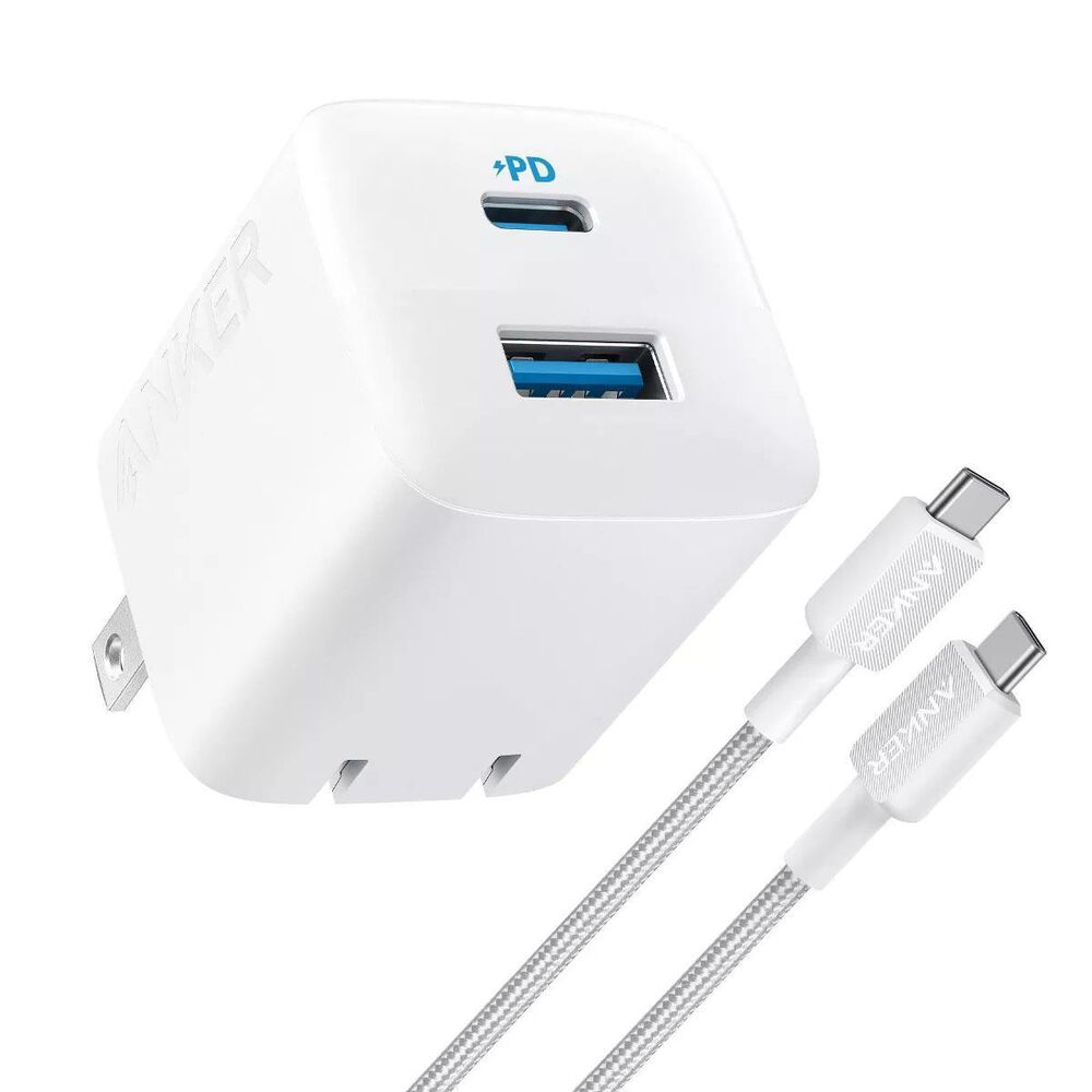 Anker 2-Port 33W Wall Charger with 6" USB-C to USB-C Cable in White, , large