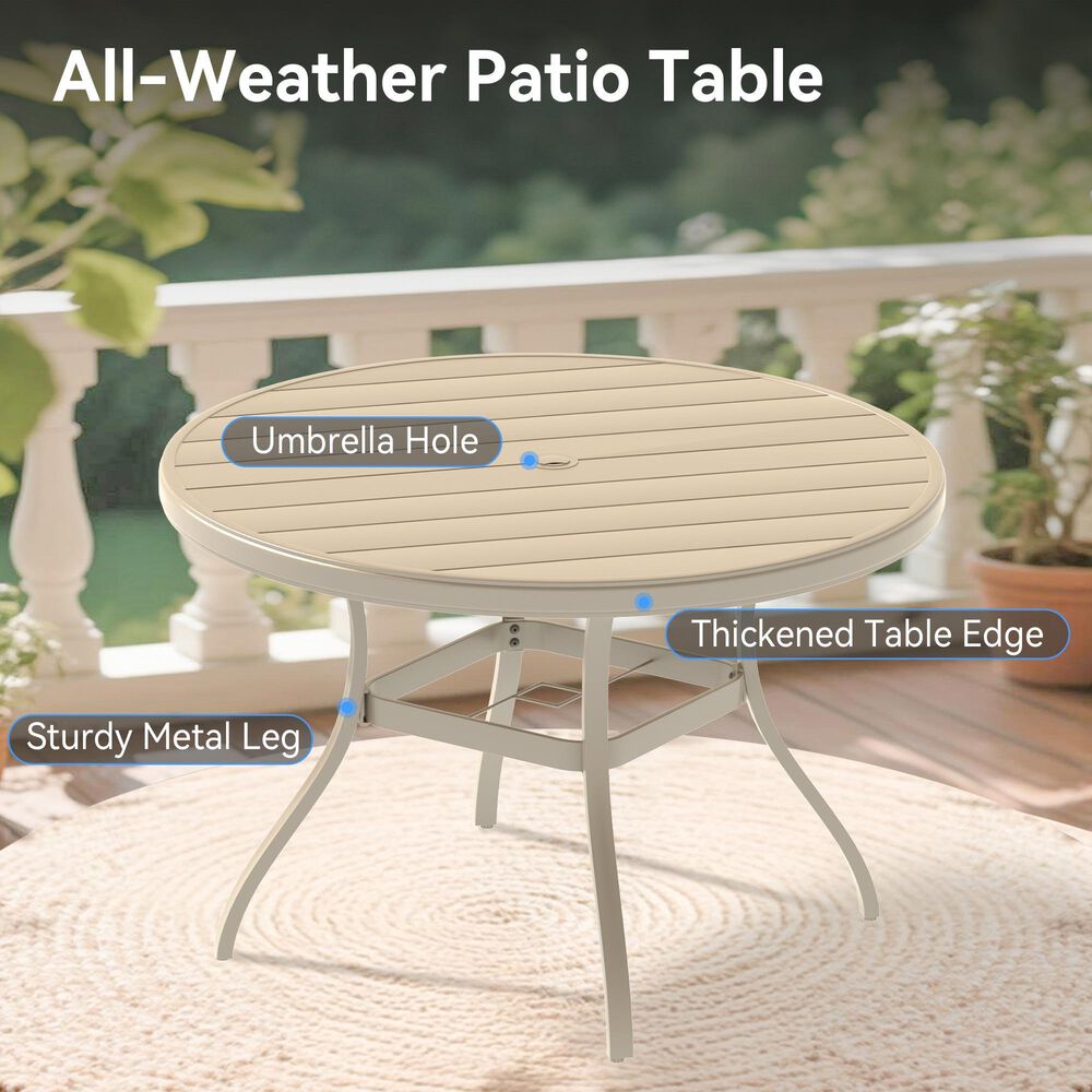 Hearth and Haven Outdoor 53" Round Dining Table with Umbrella Hole in Sandstone - Table Only, , large