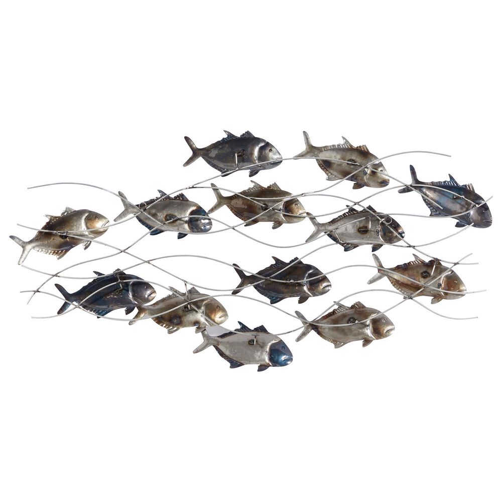 Maple and Jade 24&quot; x 45&quot; Fish Wall Decor in Blue, Brown and Silver, , large