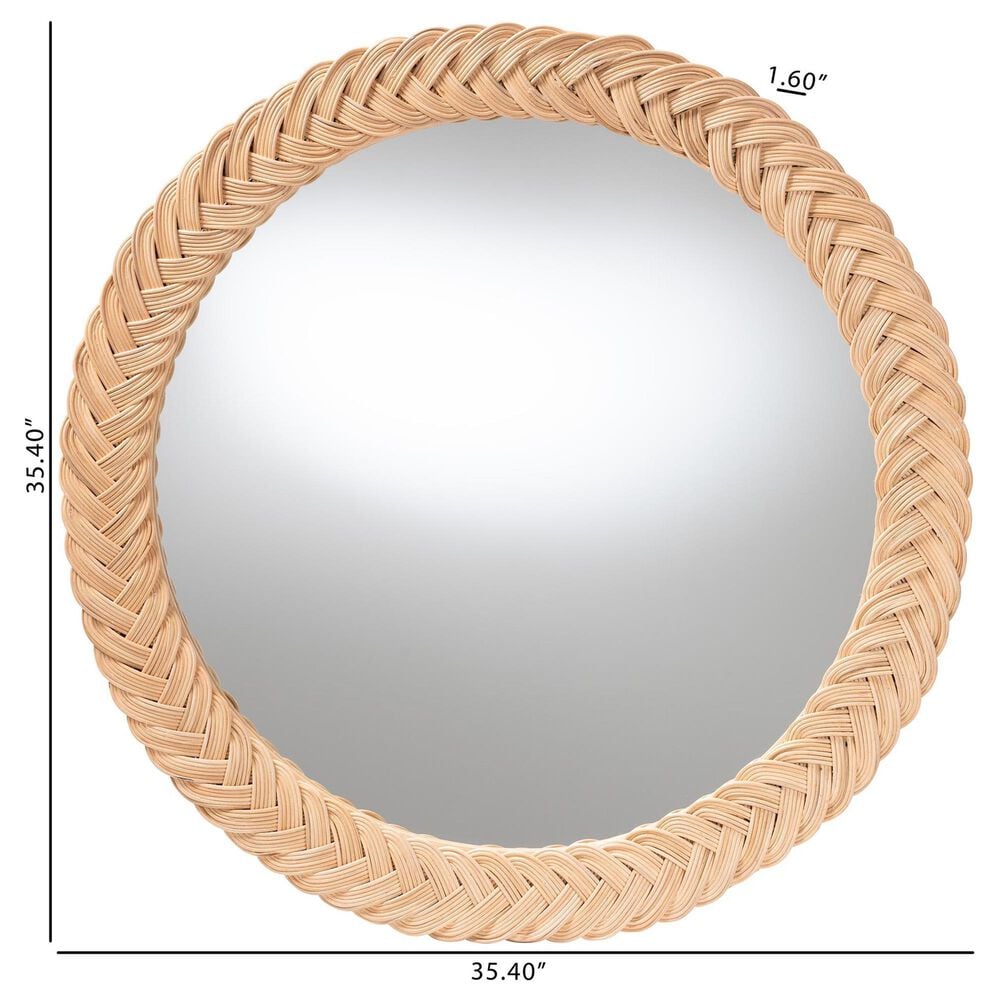 Baxton Studio Nara Round Wall Mirror in Light Honey, , large
