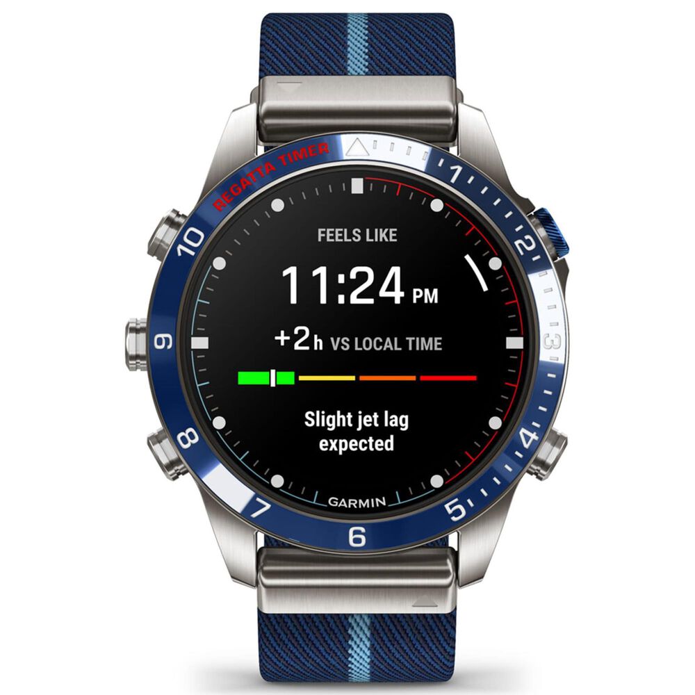 Garmin MARQ 2 Captain AMOLED Smartwatch Silver Grade 5 Titanium Bezel Case with Blue Nylon Band, , large