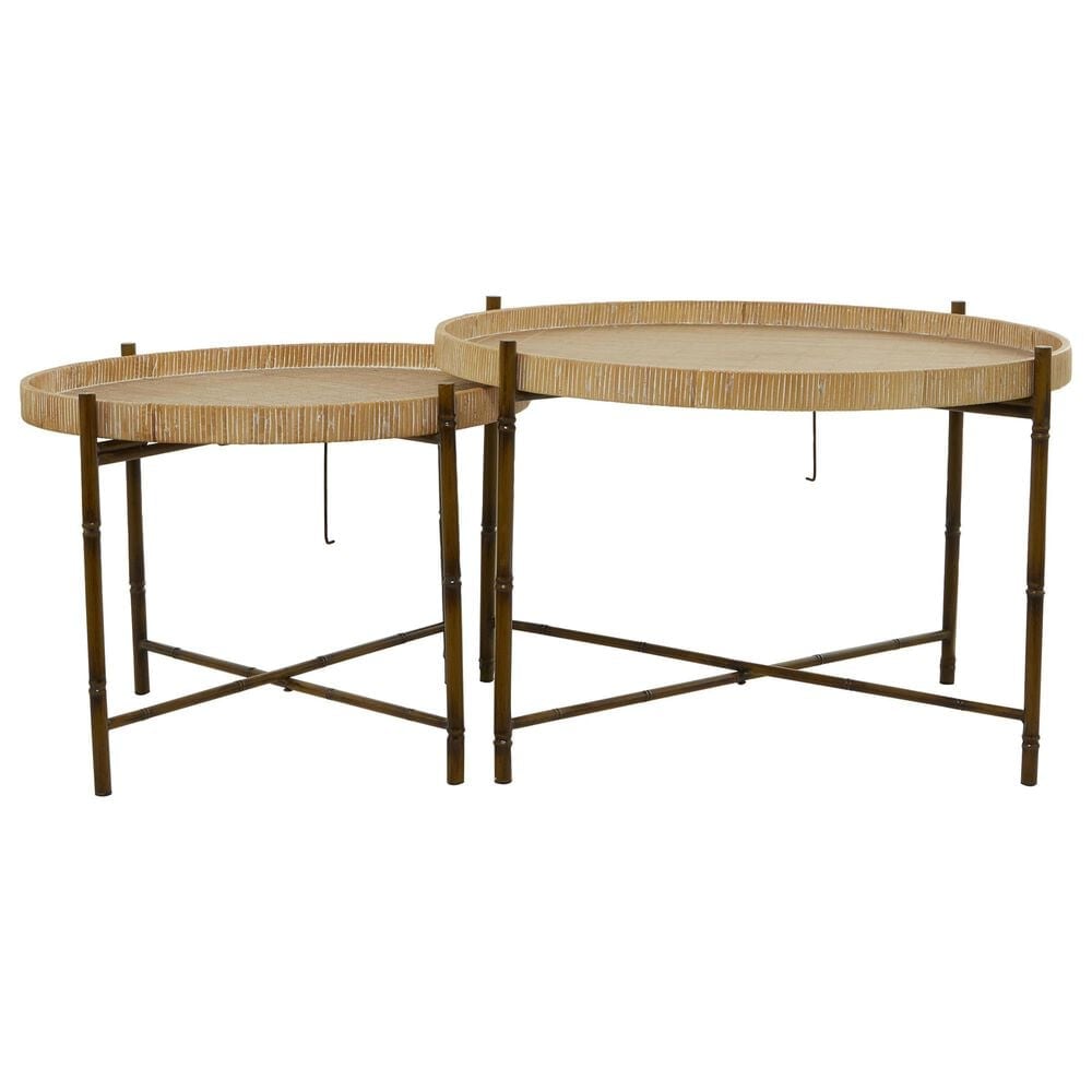 Maple and Jade 3-Piece Rattan Nesting Coffee Table in Matte Brown, Whitewashing and Dark Brown, , large