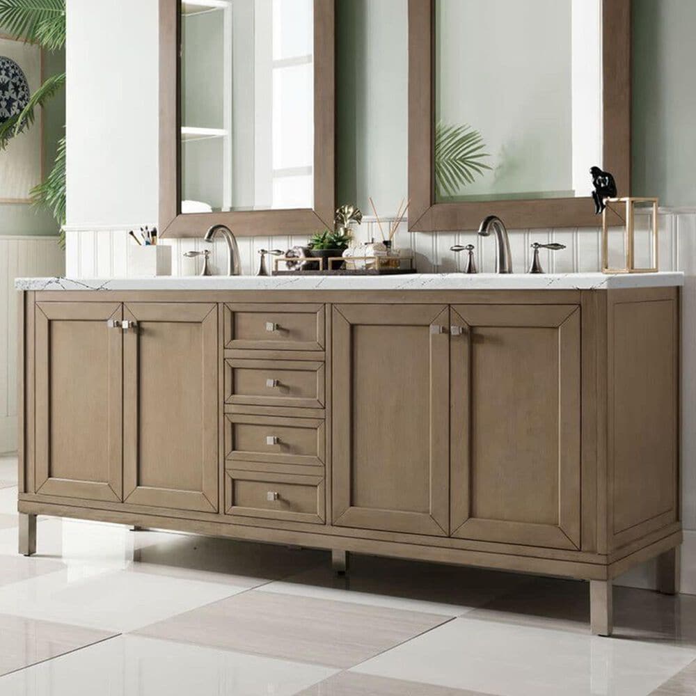 James Martin Vanities Chicago 72&quot; Double Bathroom Vanity in Whitewashed Walnut with 3 cm Ethereal Noctis Quartz Top and Rectangular Sinks, , large
