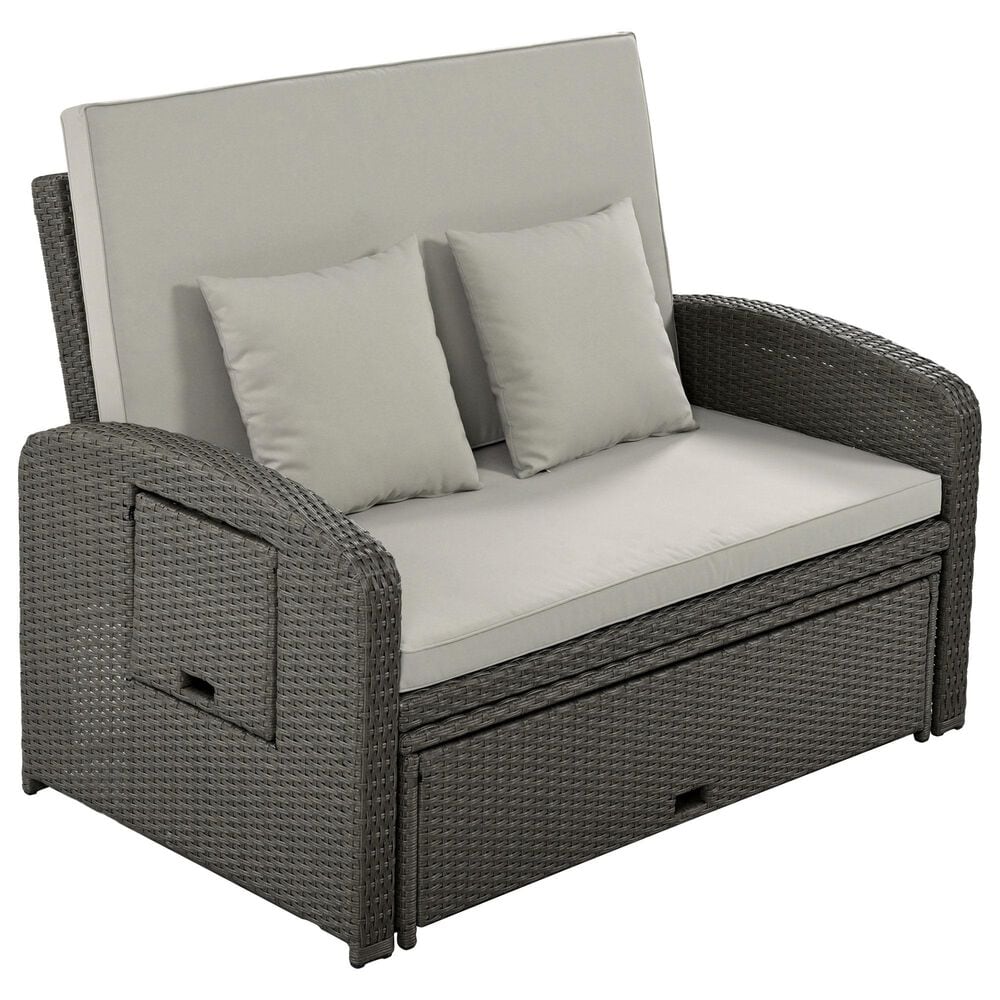 HOMLUX Wicker Rattan Double Chaise Lounge in Grey, , large
