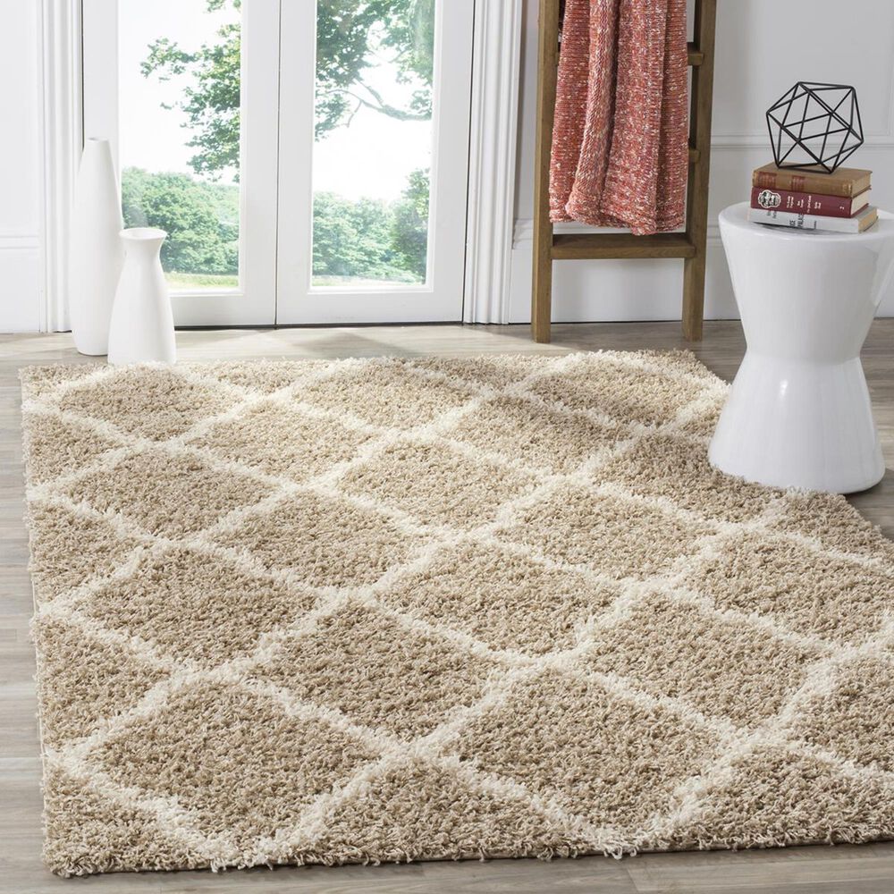 Safavieh Dallas Shag SGD257D-5 5&#39;1&quot; x 7&#39;6&quot; Beige/Ivory Area Rug, , large