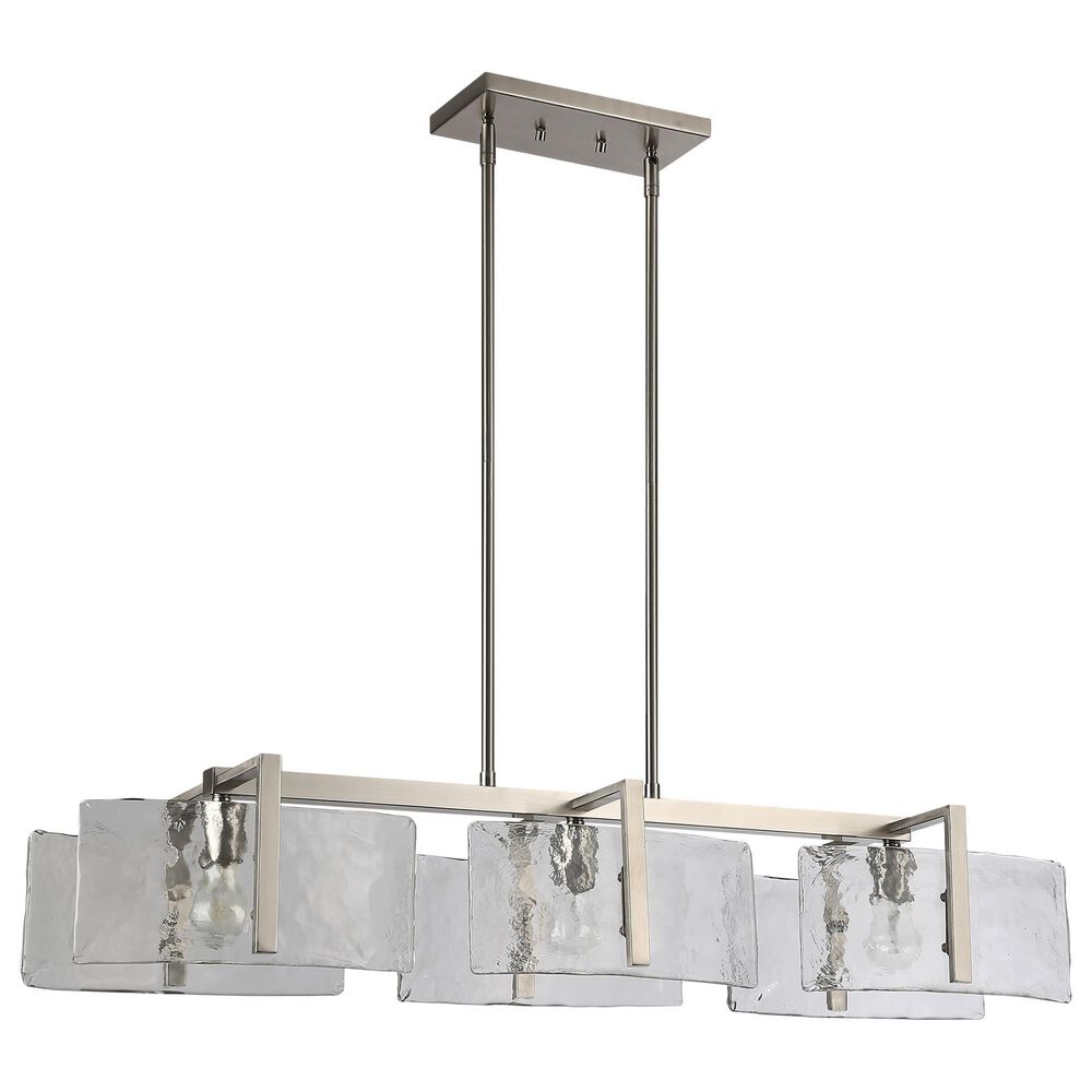 Golden Lighting Aenon 3-Light Wide Linear Pendant with Hammered Water Glass Shade in Pewter, , large