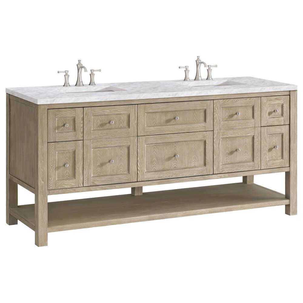 James Martin Vanities Breckenridge 72" Double Vanity in Whitewashed Oak with 3 cm Carrara White Marble Top, , large