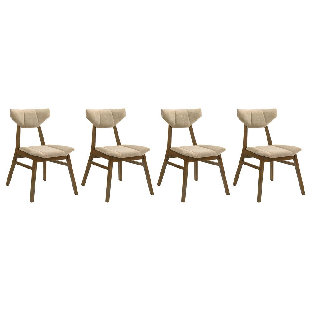 Armen Living Amaris Side Chair with Sand Upholstery in Warm Walnut (Set of 4), , large