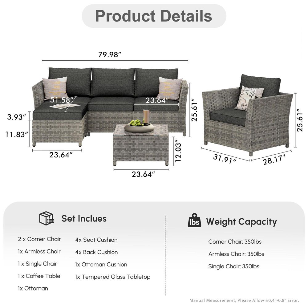 HOMLUX 6-Piece Patio Conversation Set in Black, , large