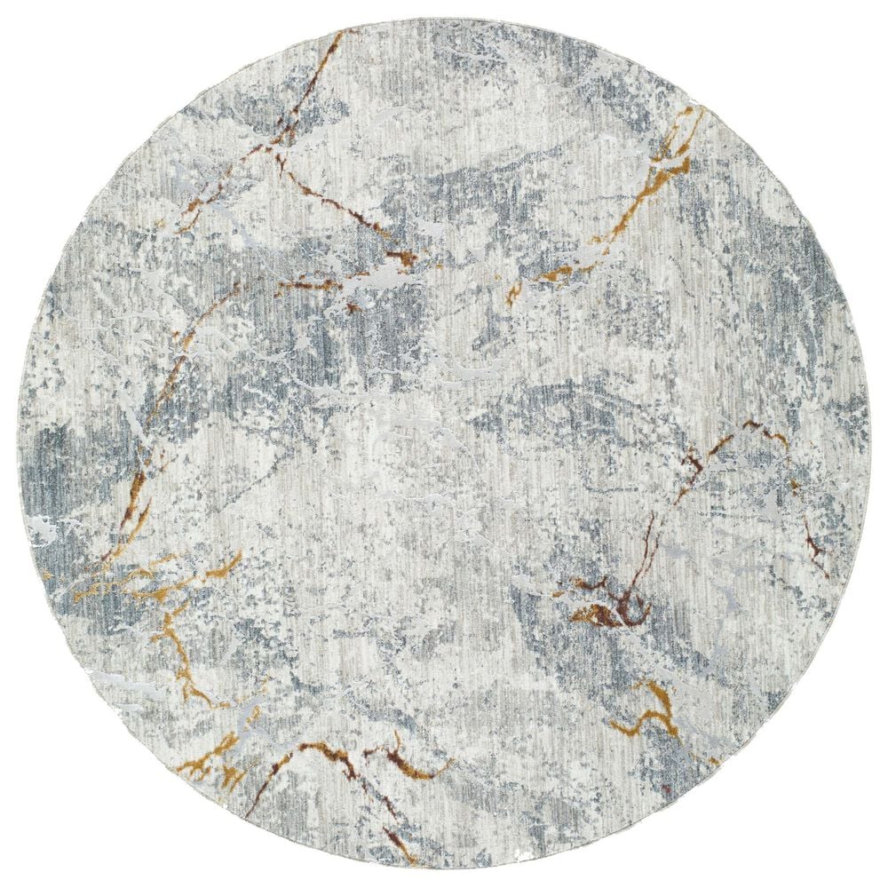 Surya Dresden Medium Gray, White, Gray, Light Slate, Mustard and Rust 5"3" Round Area Rug, , large
